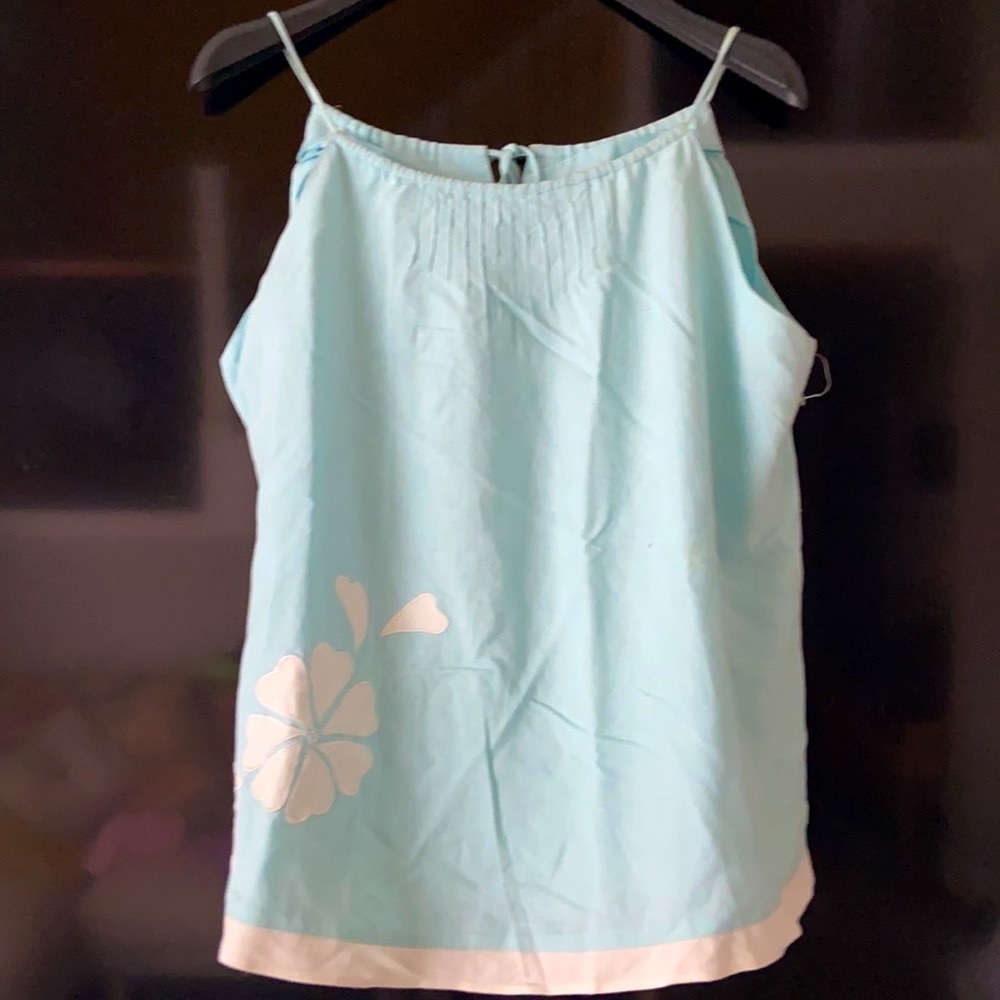 BABY BLUE LINEN BLEND SPAGHETTI STRAP SLEEVELESS CAMI   TOP